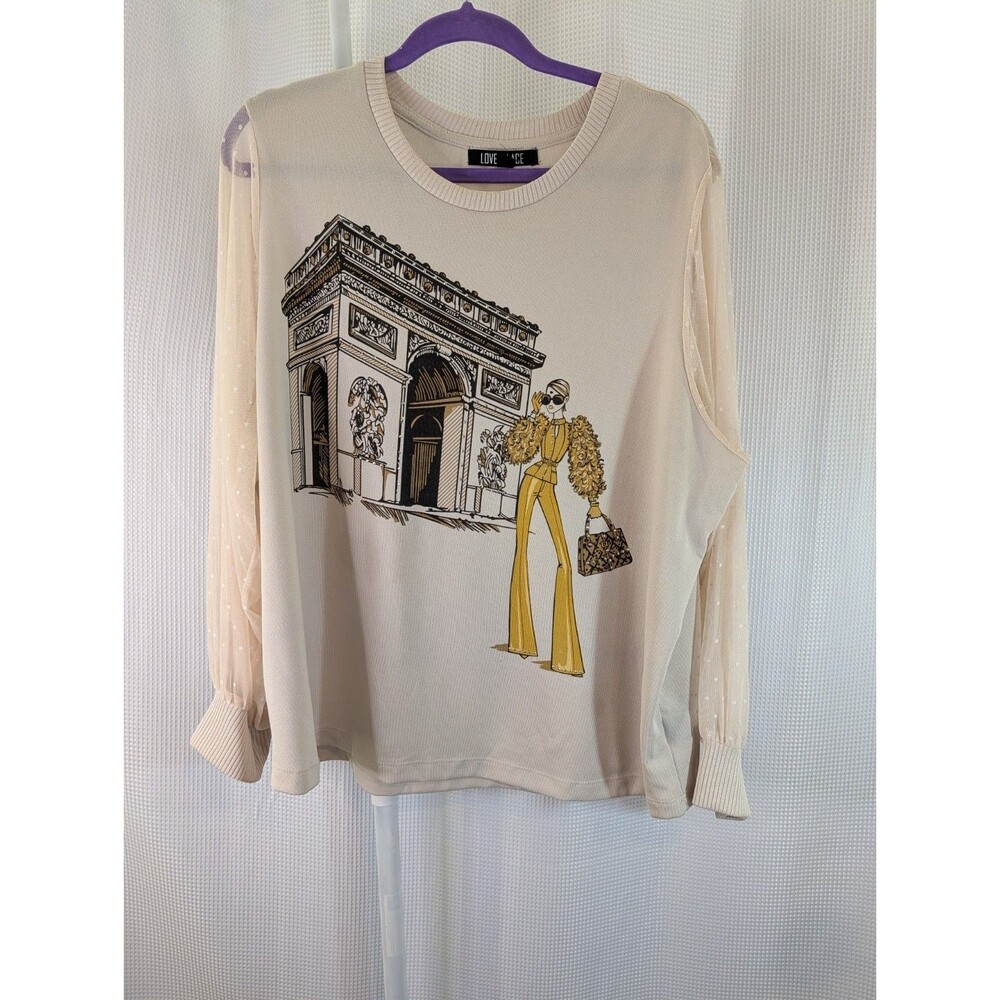 Love + Lace Paris Lightweight Sheer Sleeve Sweater 2x Cream Ivory Fashion (C06)